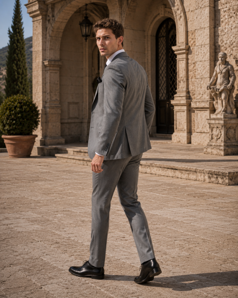 wodelli Erkek Slim Fit Gri Mono Yaka Likralı Çift Yırtmaçlı Takım Elbise