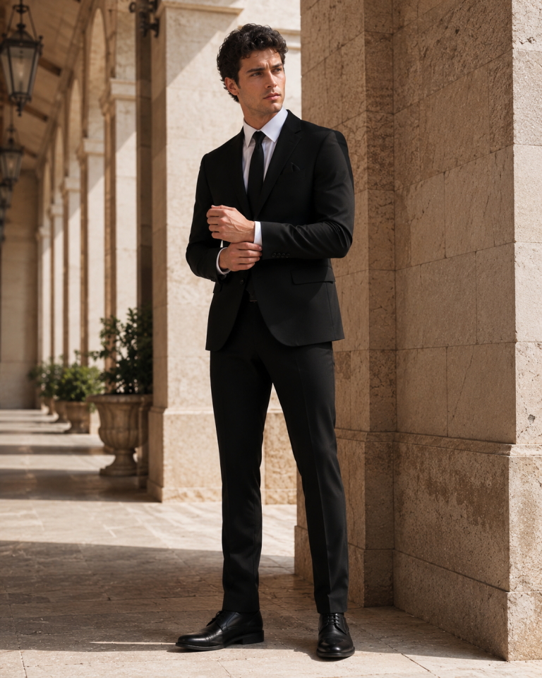 Wodelli Siyah Mono Yaka Slim Fit Full Set Takım Elbise