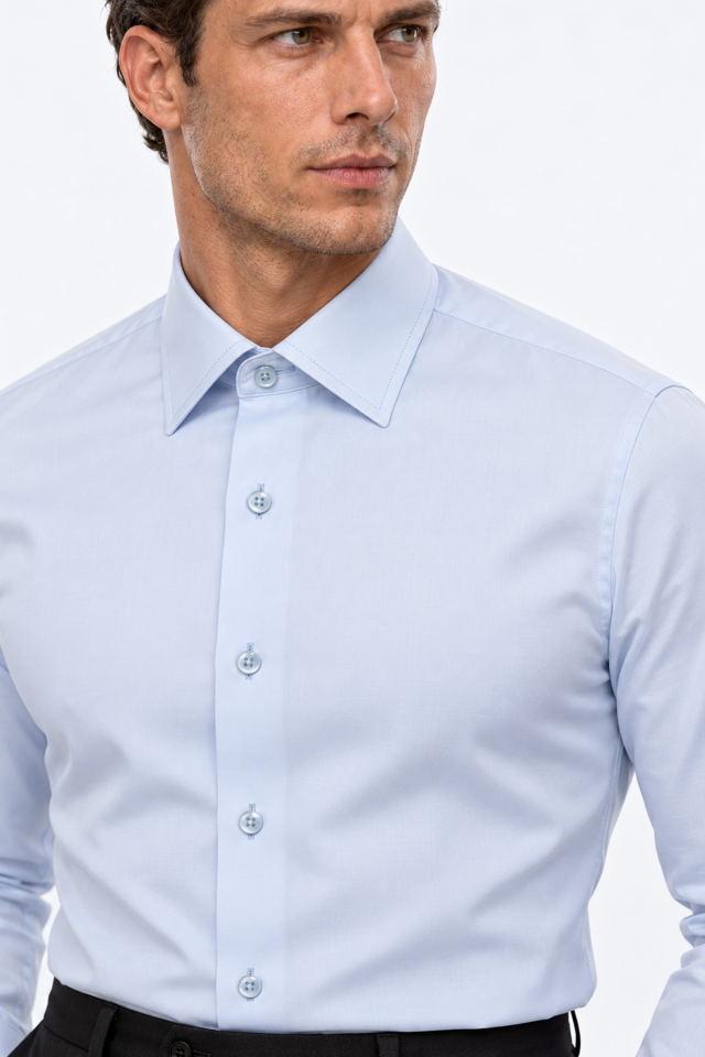 Wodelli Uzun Kol Slim Fit Dar Kesim Mavi Non Iron Pamuklu Gömlek