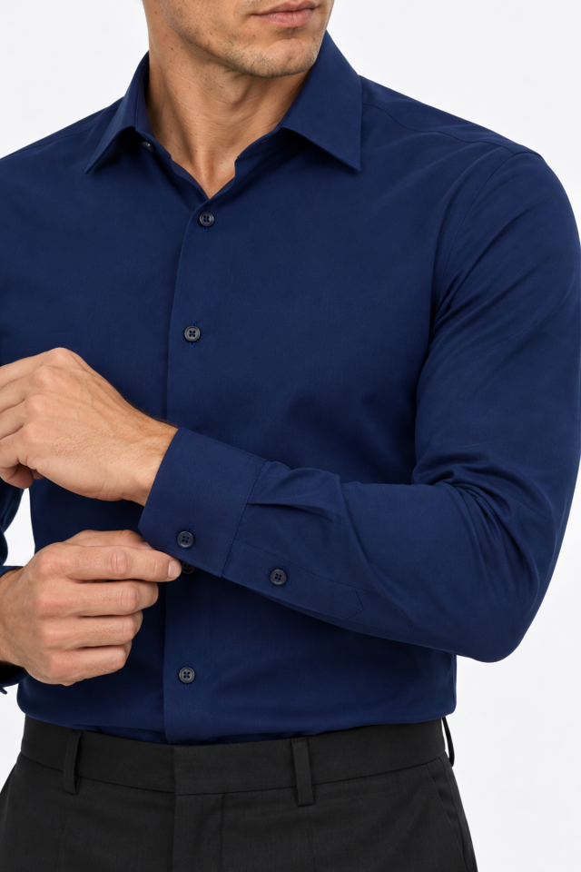 Wodelli Uzun Kol Slim Fit Dar Kesim Lacivert Non Iron Pamuklu Gömlek