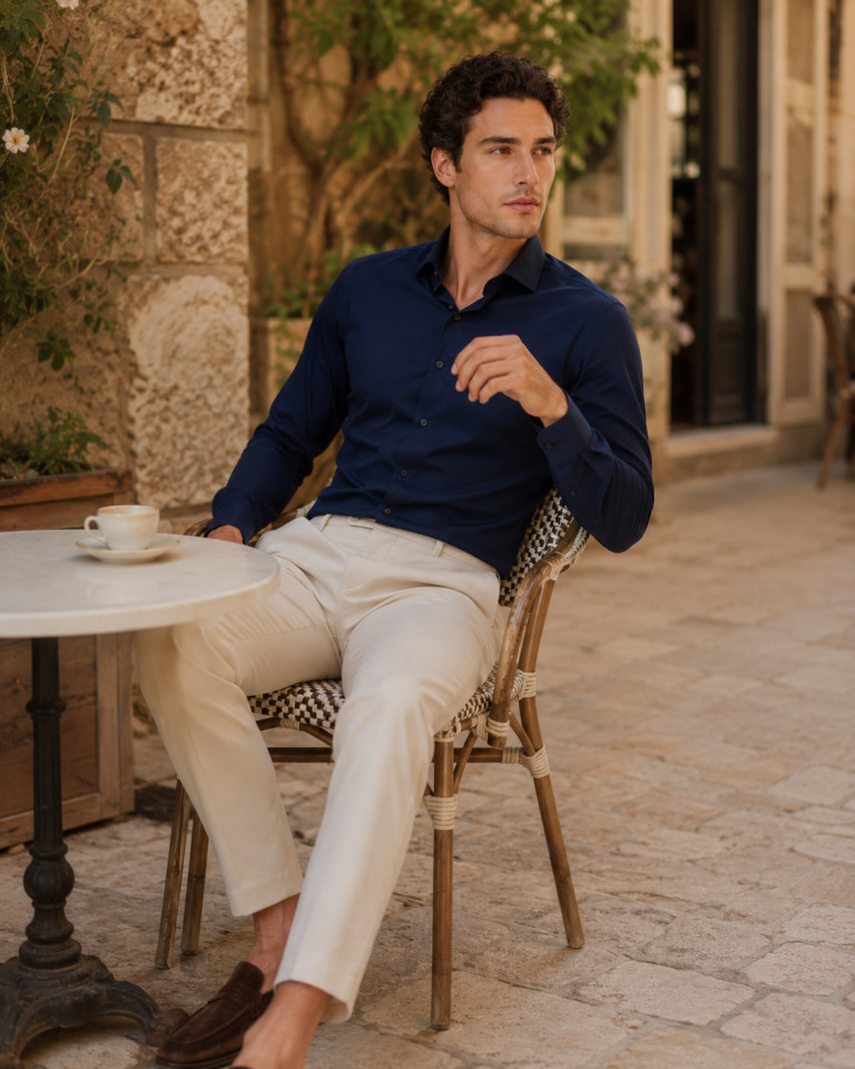 Wodelli Uzun Kol Slim Fit Dar Kesim Lacivert Non Iron Pamuklu Gömlek