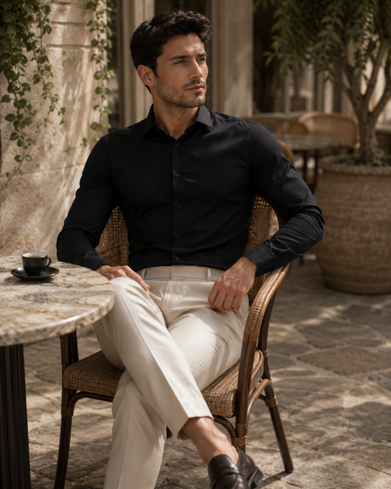 Wodelli Uzun Kol Slim Fit Dar Kesim Siyah Non Iron Pamuklu Gömlek