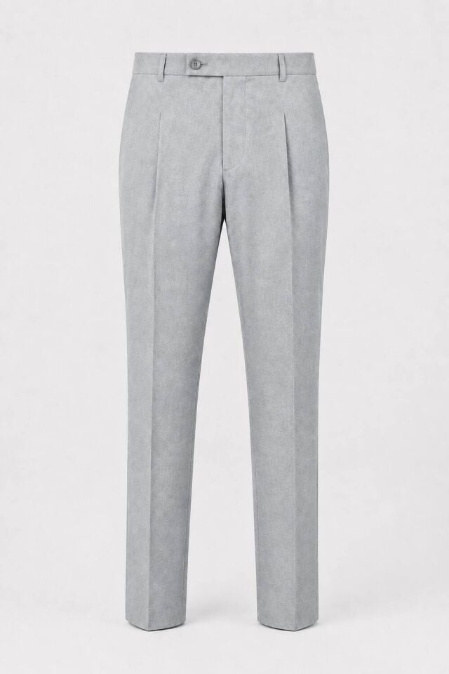 Wodelli Açık Gri Erkek Tek Pile Pantolon Regular Fit – Rahat Kalıp, Premium Kumaş
