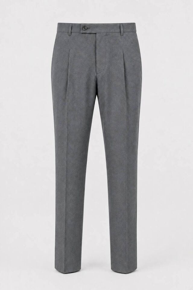 Wodelli Gri Erkek Tek Pile Pantolon Regular Fit – Rahat Kalıp, Premium Kumaş