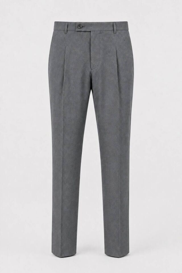 Wodelli Gri Erkek Tek Pile Pantolon Regular Fit – Rahat Kalıp, Premium Kumaş