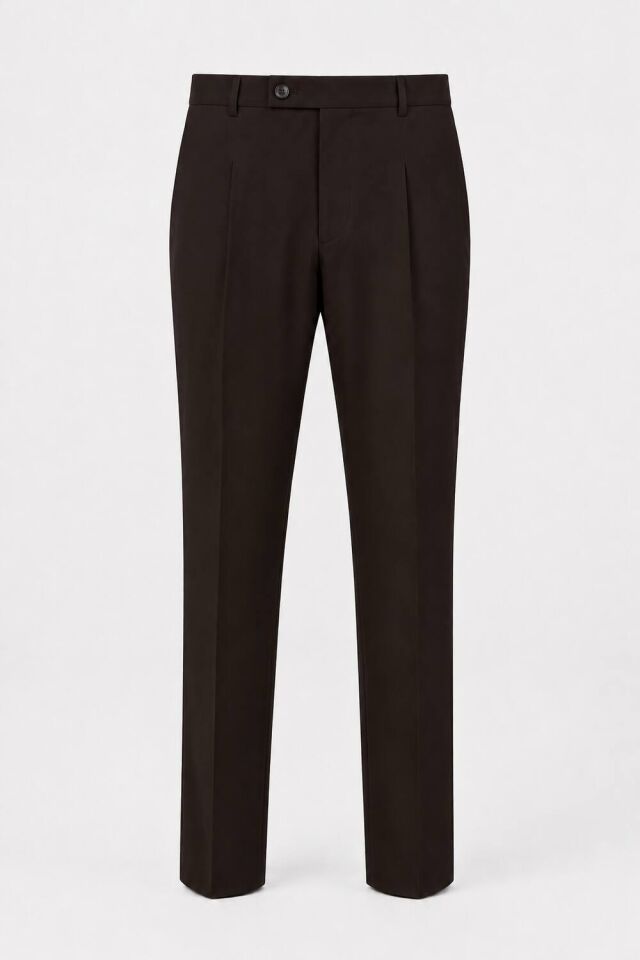 Wodelli Acı Kahve Erkek Tek Pile Pantolon Regular Fit – Rahat Kalıp, Premium Kumaş