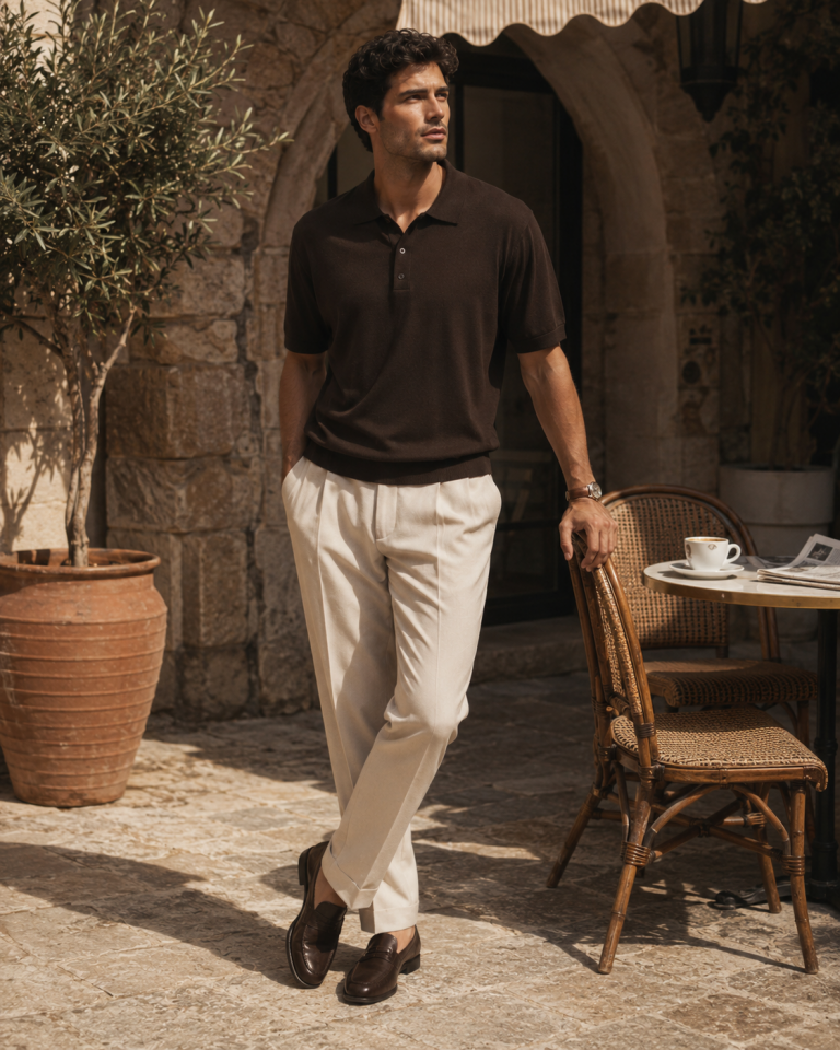 Wodelli Kahverengi Triko Pamuk Polo Yaka Premium T-Shirt