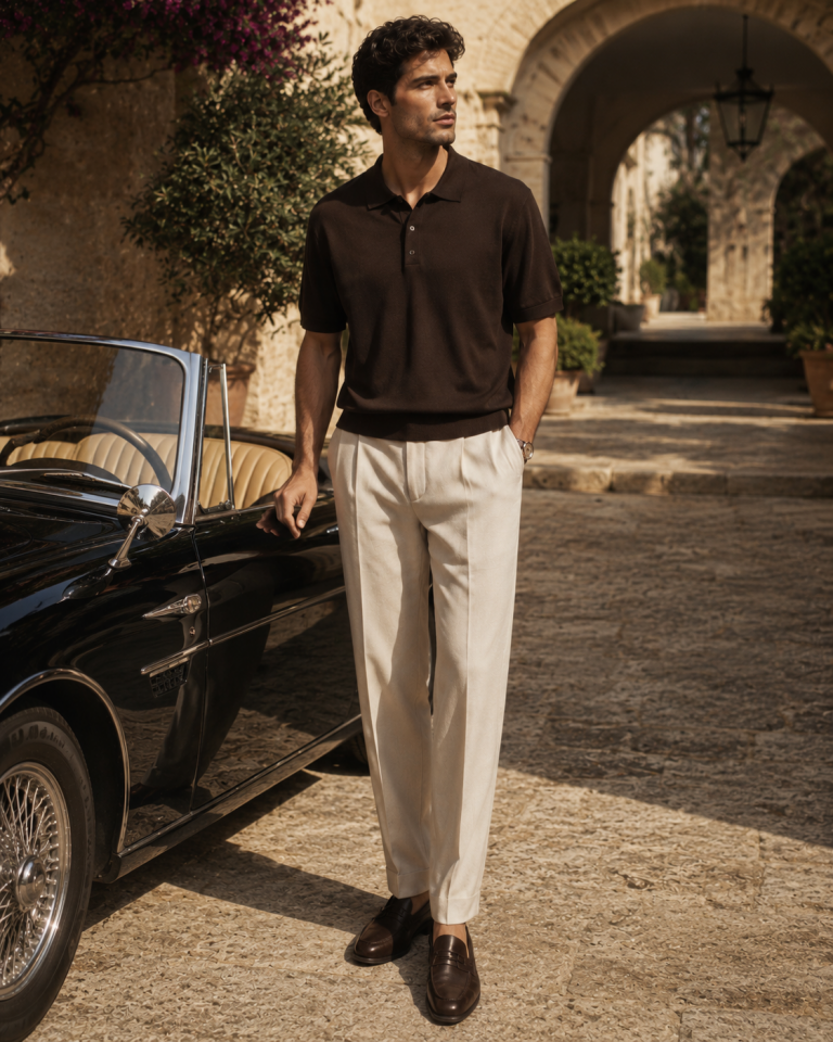 Wodelli Kahverengi Triko Pamuk Polo Yaka Premium T-Shirt