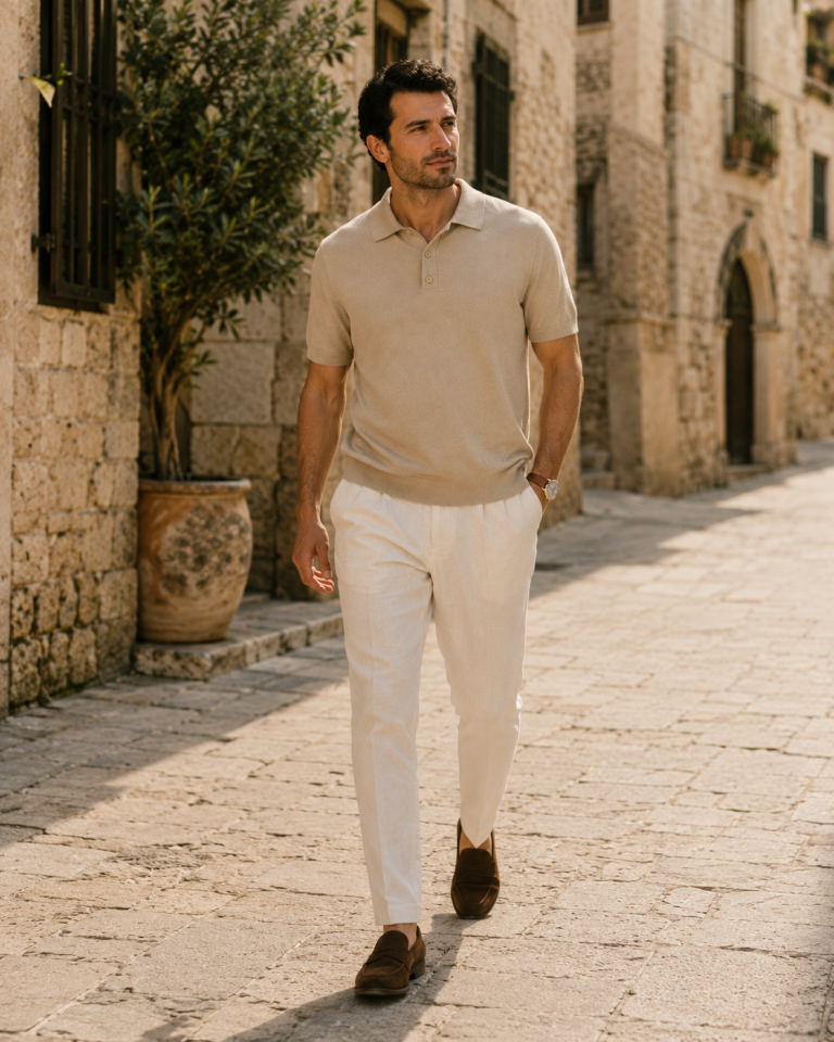Wodelli Bej Triko Pamuk Polo Yaka Premium T-Shirt