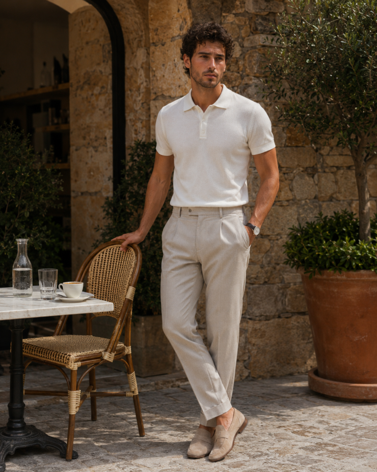 Wodelli Beyaz Triko Pamuk Polo Yaka Premium T-Shirt