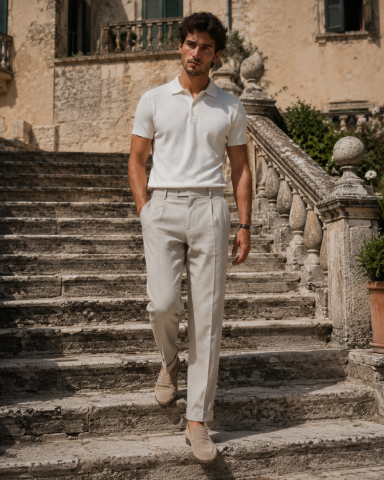 Wodelli Beyaz Triko Pamuk Polo Yaka Premium T-Shirt