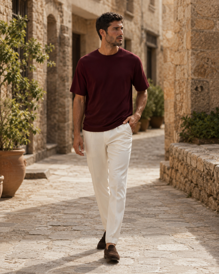 Wodelli Bordo Pike Kumaş Bisiklet Yaka Comfort Fit T-Shirt