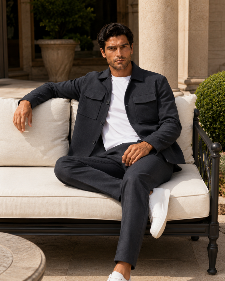 Wodelli Siyah Gofre Premium Safari Cep Detaylı İkili Takım