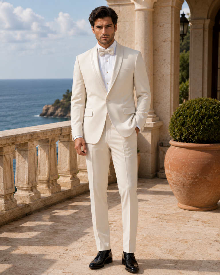 Wodelli Krem Çift Saten Yaka Slim Fit Premium Full Set Smokin Damatlık