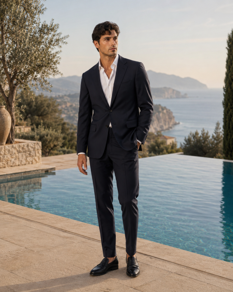 Wodelli %88 Yünlü Lacivert Slim Fit Mono Yaka 2’li Premium Takım Elbise