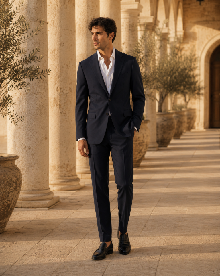 Wodelli %88 Yünlü Lacivert Slim Fit Mono Yaka 2’li Premium Takım Elbise
