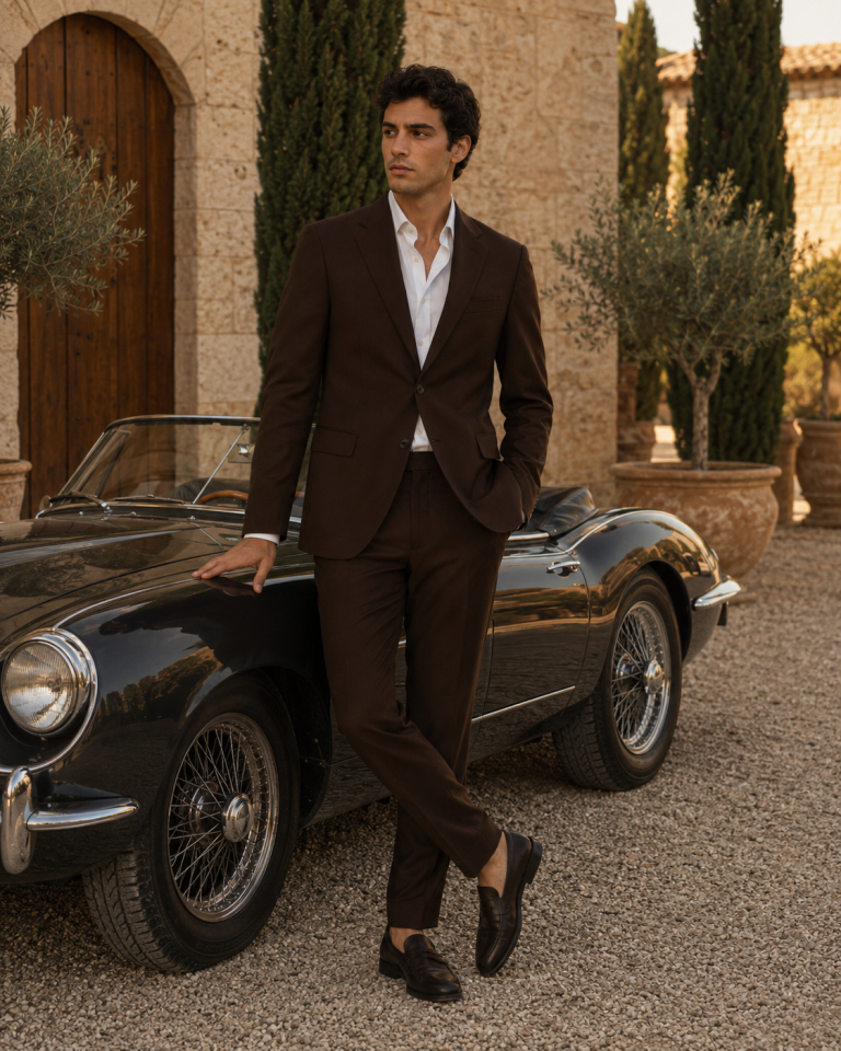 Wodelli Acı Kahve Slim Fit Mono Yaka 2’li Takım Elbise