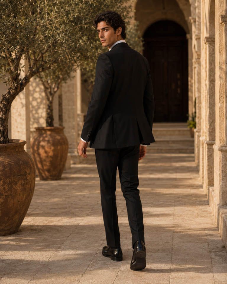 Wodelli Classics Siyah Yelekli Çift Yırtmaçlı Sivri Yaka Slim Fit 3’lü Takım Elbise