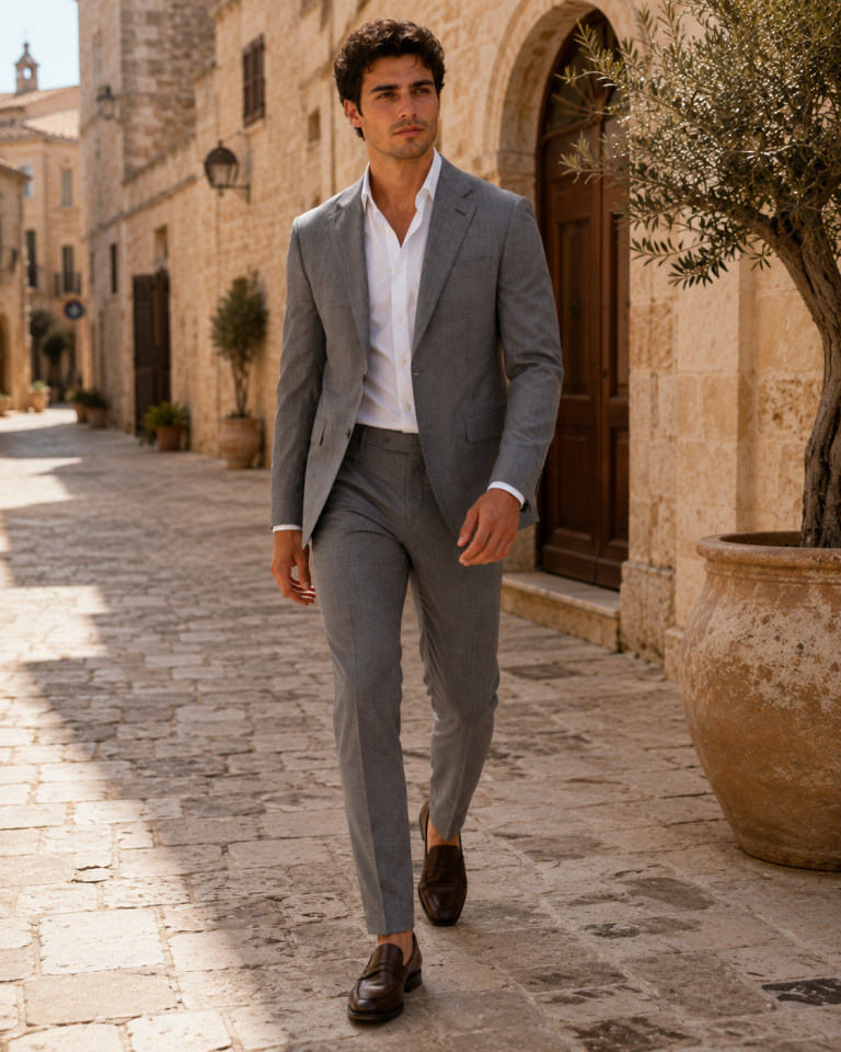 Wodelli Classics %88 Yünlü Slim Fit Gri Puntolu Mono Yaka Çift Yırtmaçlı Astarlı 2'li Takım Elbise