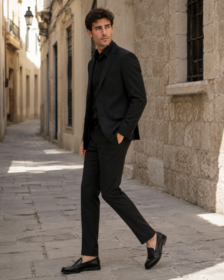 Wodelli Classics %88 Yünlü Slim Fit Siyah Puntolu Mono Yaka Çift Yırtmaçlı Astarlı 2'li Takım Elbise