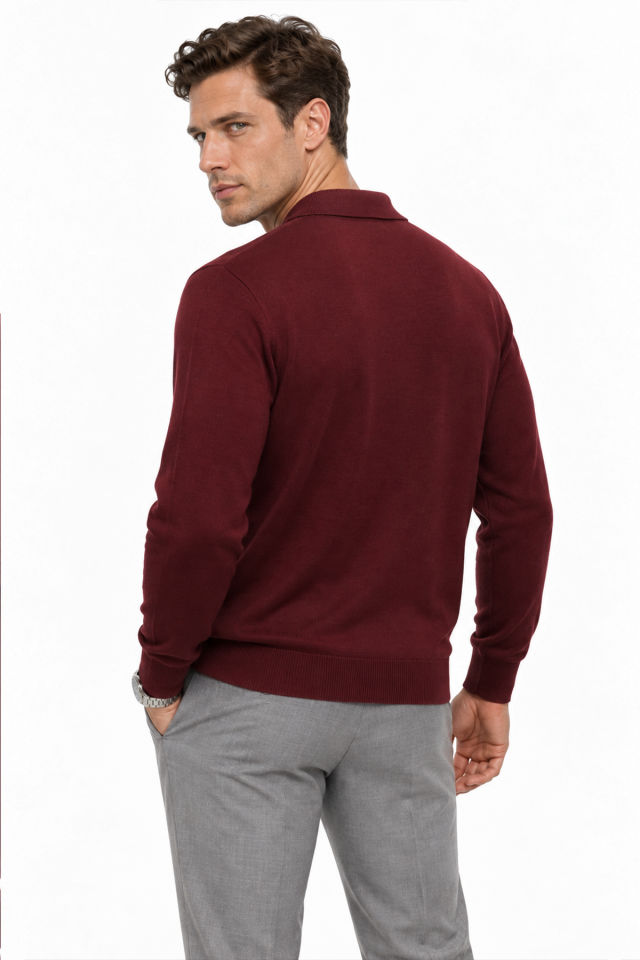 Bordo Erkek Polo Yaka Uzun Kollu Triko | Wodelli COMO